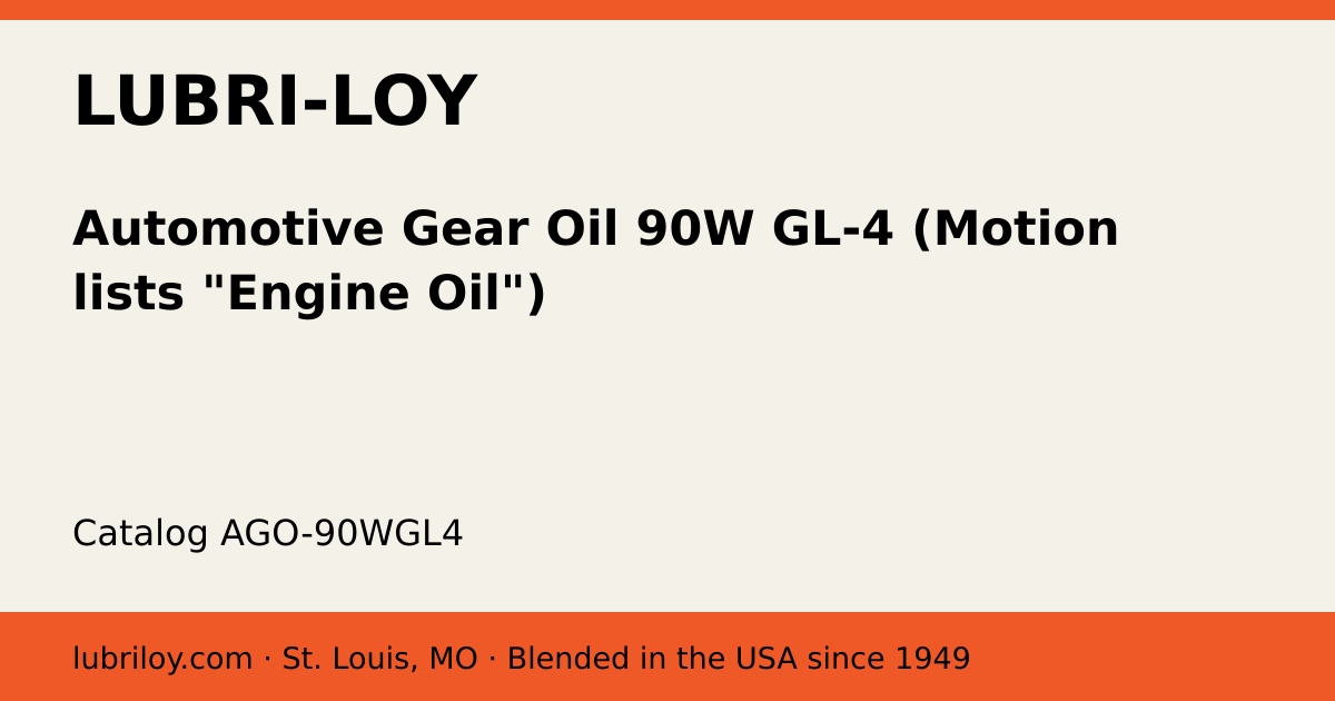 Automotive Gear Oil 90W GL-4 (Motion lists "Engine Oil") (AGO-90WGL4), Lubri-Loy product card