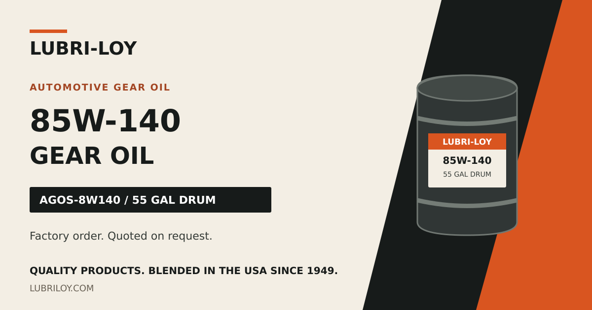Lubri-Loy 85W-140 Gear Oil, 55 Gal (AGOS-8W140) - Lubri-Loy