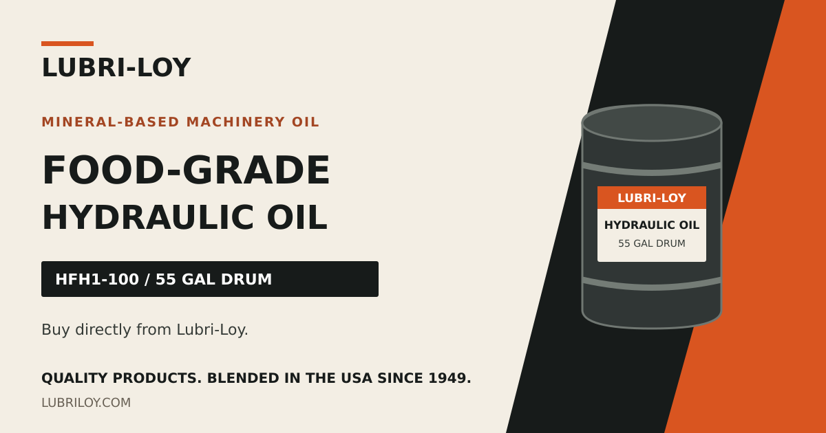 HFH1-100 Food-Grade Hydraulic Oil, Mineral, 55 Gal - Lubri-Loy